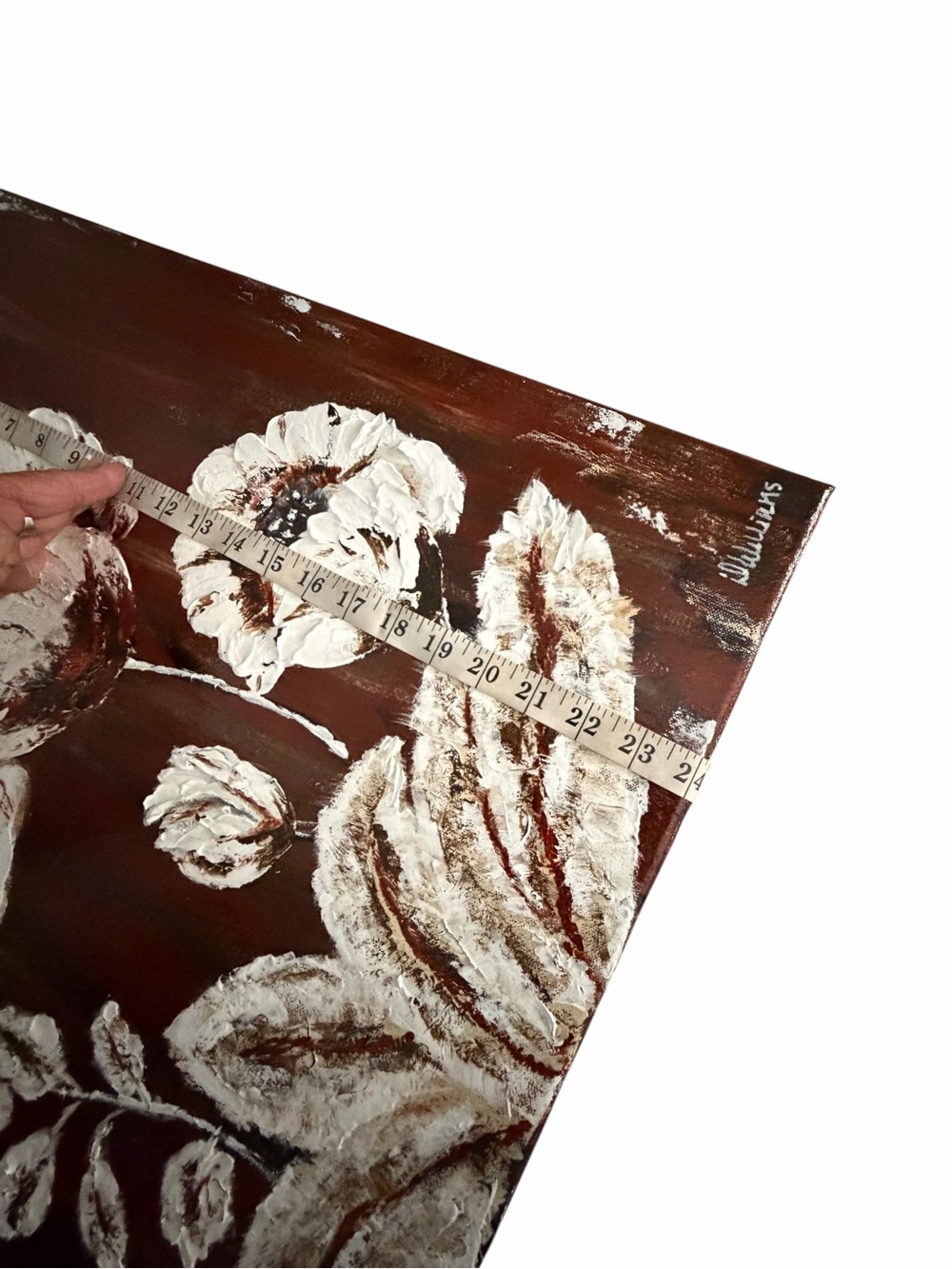 Original Artwork Acrylic’s On Canvas Large White Blooms against Deep Toned Bac - Picture 14 of 16